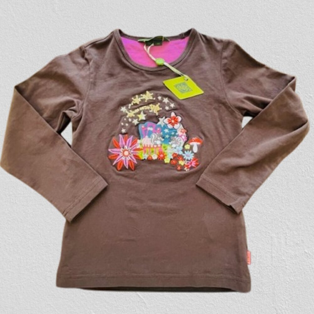 Oilily NWT Long Sleeved Graphic Mushroom Tee with Embroidery & Sequins 6 116